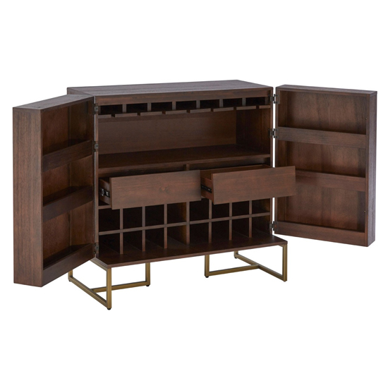 Shaula Wooden Drinks Cabinet With Antique Brass Legs In Brown