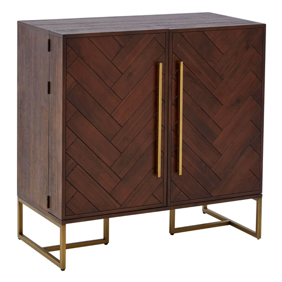 Read more about Shaula wooden drinks cabinet with antique brass legs in brown