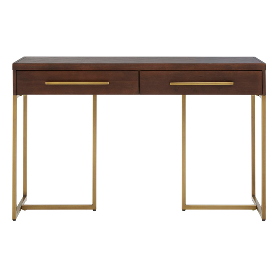 Shaula Wooden Console Table With Antique Brass Legs In Brown
