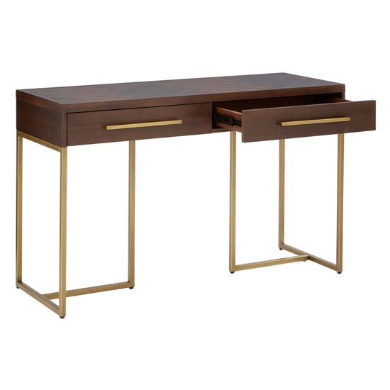 Shaula Wooden Console Table With Antique Brass Legs In Brown