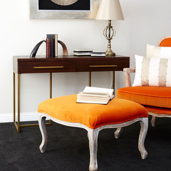 Shaula Wooden Console Table With Antique Brass Legs In Brown