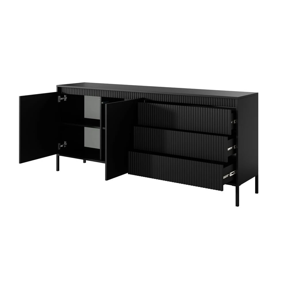 Shawnee Wooden Large Sideboard With 2 Doors 3 Drawers In Black