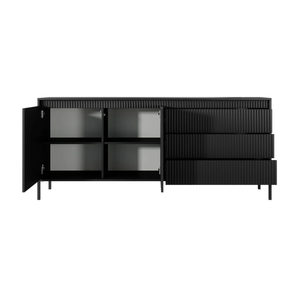 Shawnee Wooden Large Sideboard With 2 Doors 3 Drawers In Black