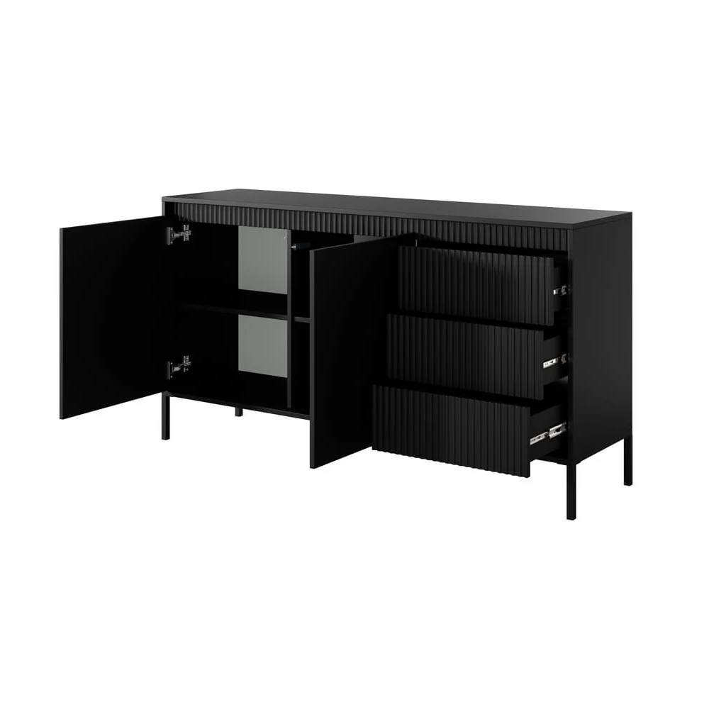 Shawnee Wooden Small Sideboard With 2 Doors 3 Drawers In Black