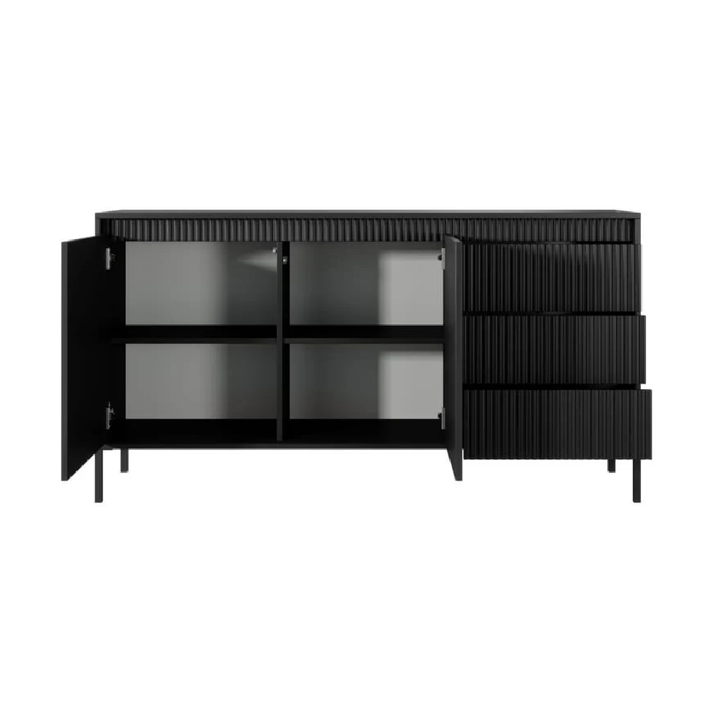 Shawnee Wooden Small Sideboard With 2 Doors 3 Drawers In Black