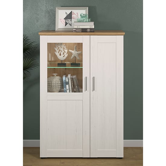 Product photograph of Shazo Led Display Cabinet In White Pine And Artisan Oak from Furniture in Fashion