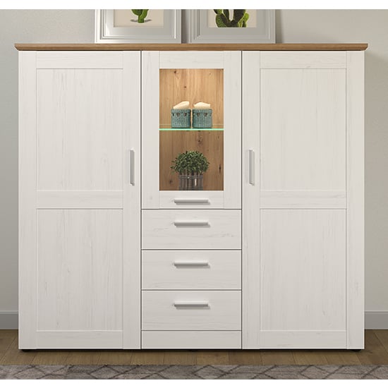 Product photograph of Shazo Led Wooden Highboard In White Pine And Artisan Oak from Furniture in Fashion