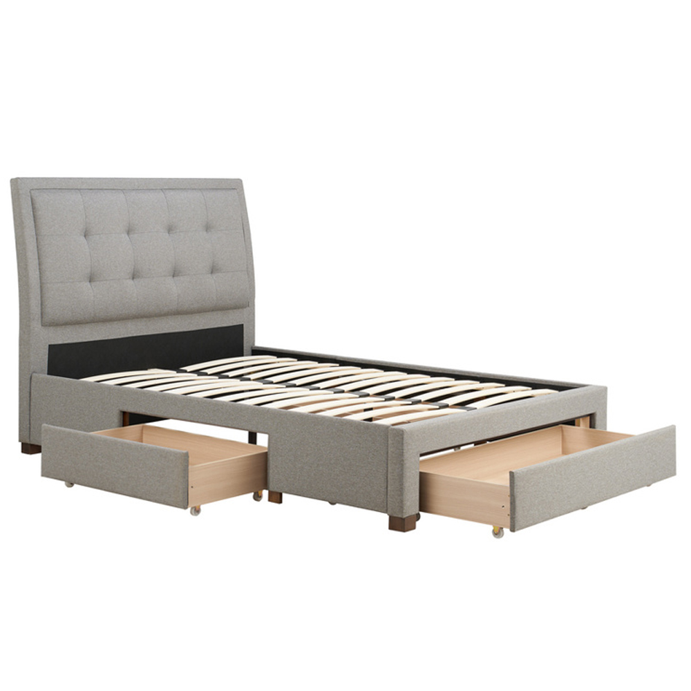 Shelbi Fabric Double Bed With 3 Drawers In Grey