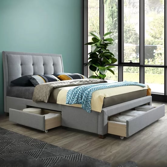 Read more about Shelbi fabric double bed in grey