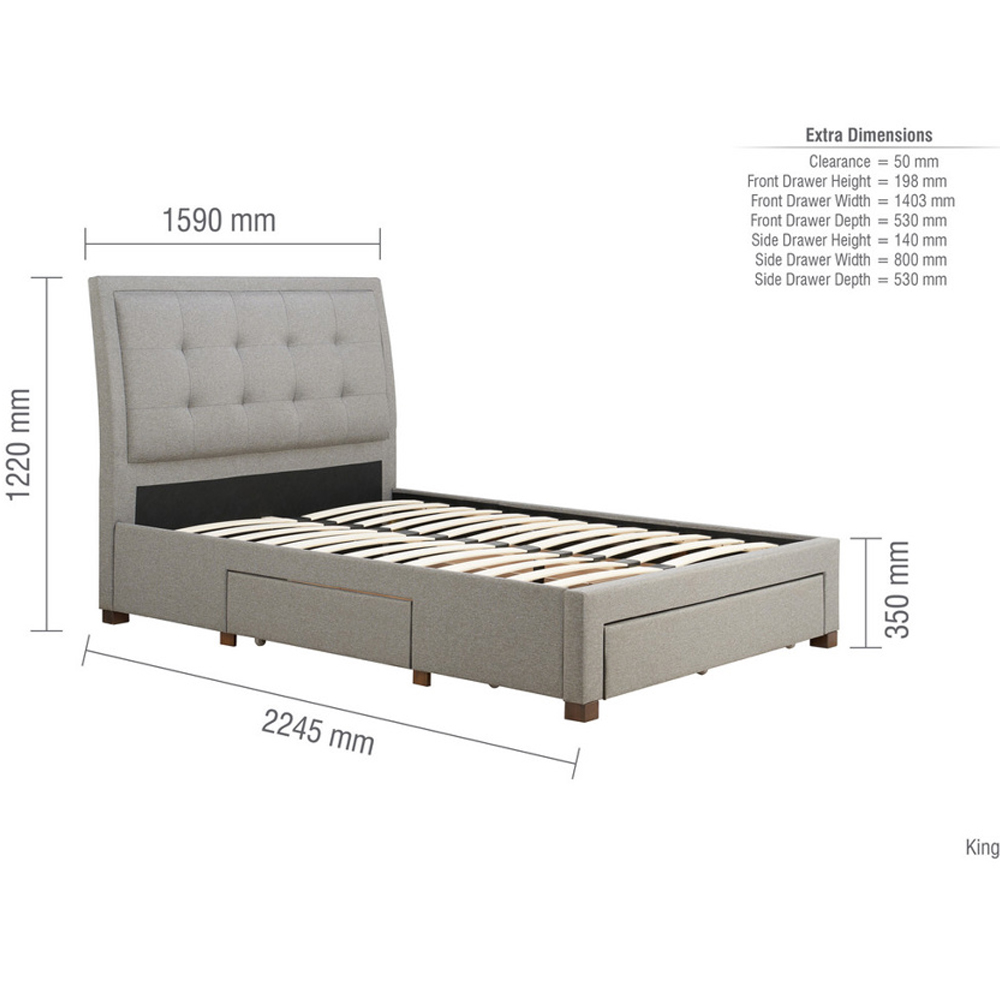 Shelbi Fabric King Size Bed With 3 Drawers In Grey
