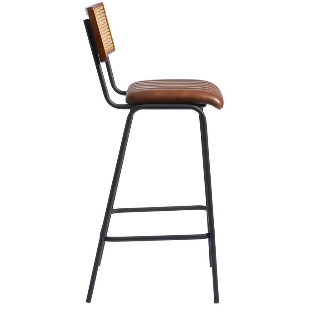Shelby Brown Genuine Leather Bar Stools In Pair
