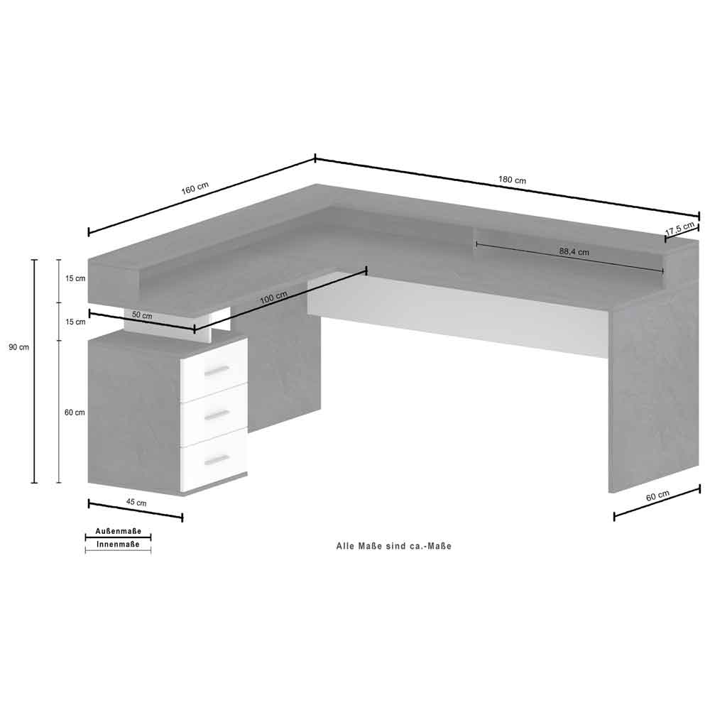Shelbyville High Gloss Corner Laptop Desk In White