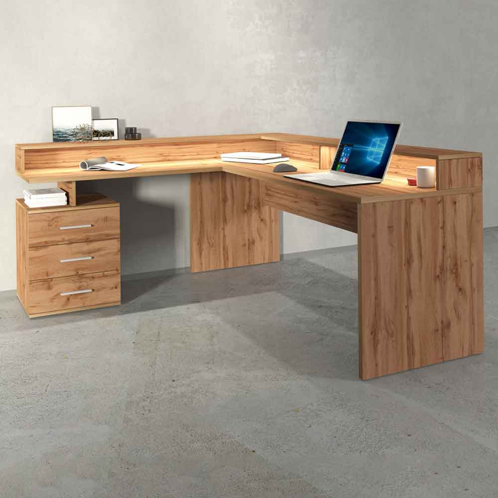 Shelbyville Wooden Corner Laptop Desk In Wotan Oak