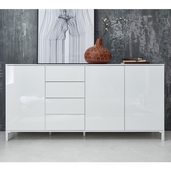 Photo of Sheldon large sideboard in white gloss with 3 doors 4 drawers