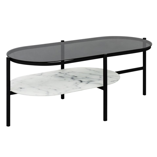 Read more about Shelko smoked glass coffee table with marble effect shelf