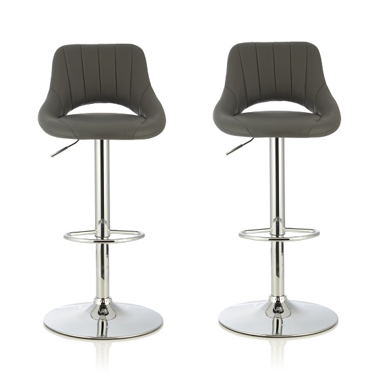Shello Bar Stool In Grey Faux Leather With Chrome Base In A Pair