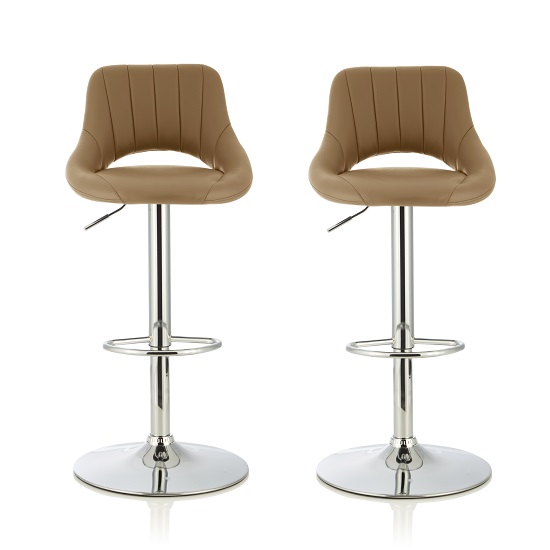 Shello Bar Stool In Taupe Faux Leather With Chrome Base In A Pair