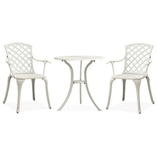 Product photograph of Shelton Cast Aluminium 3 Piece Bistro Set In White from Furniture in Fashion