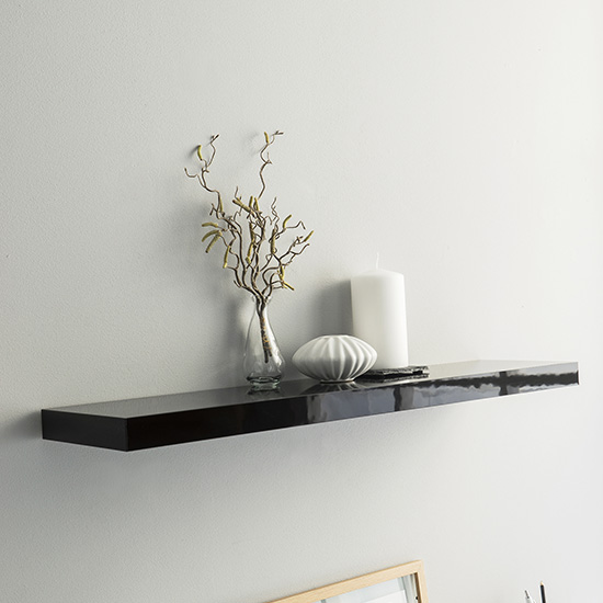 Shelvza Large Wooden Wall Shelf In Black High Gloss Furniture in Fashion