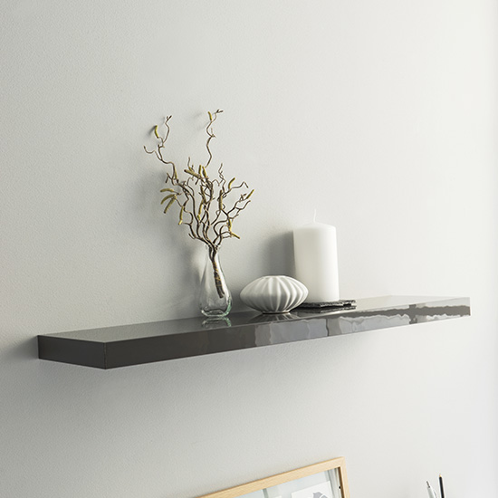 Shelvza Large Wooden Wall Shelf In Grey High Gloss