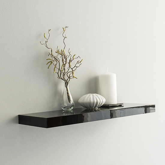 Read more about Shelvza medium wooden wall shelf in black high gloss