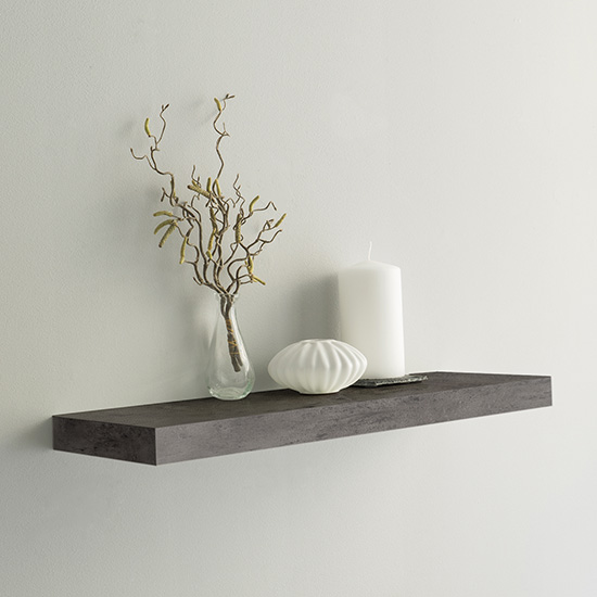 Shelvza Medium Wooden Wall Shelf In Dark Concrete FiF