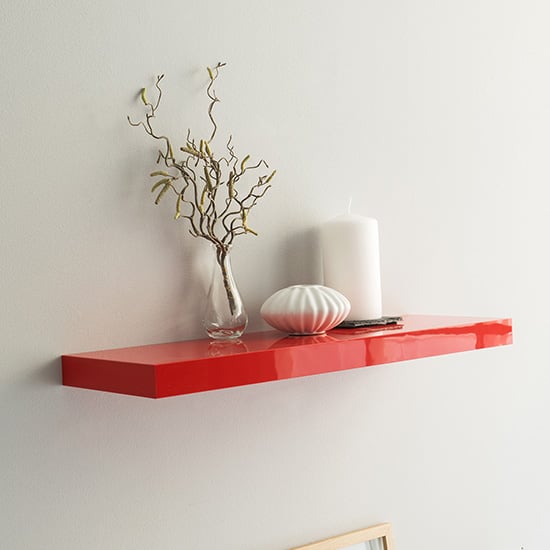 Shelvza Medium Wooden Wall Shelf In Red High Gloss