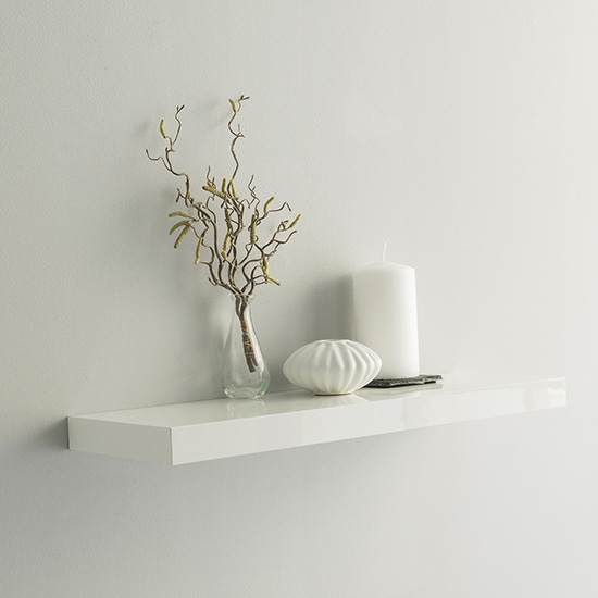 Shelvza Medium Wooden Wall Shelf In White High Gloss