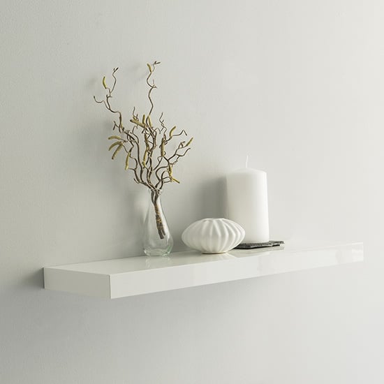 Read more about Shelvza medium wooden wall shelf in white high gloss