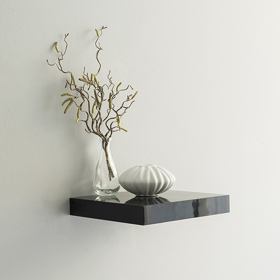 Shelvza Small Wooden Wall Shelf In Black High Gloss