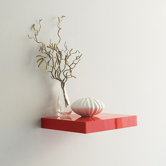 Shelvza Small Wooden Wall Shelf In Red High Gloss