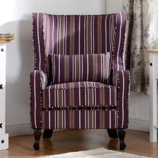 Shanaia Stripe Fabric Fireside Armchair In Burgundy