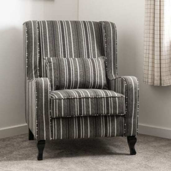 Photo of Shanaia stripe fabric fireside armchair in grey