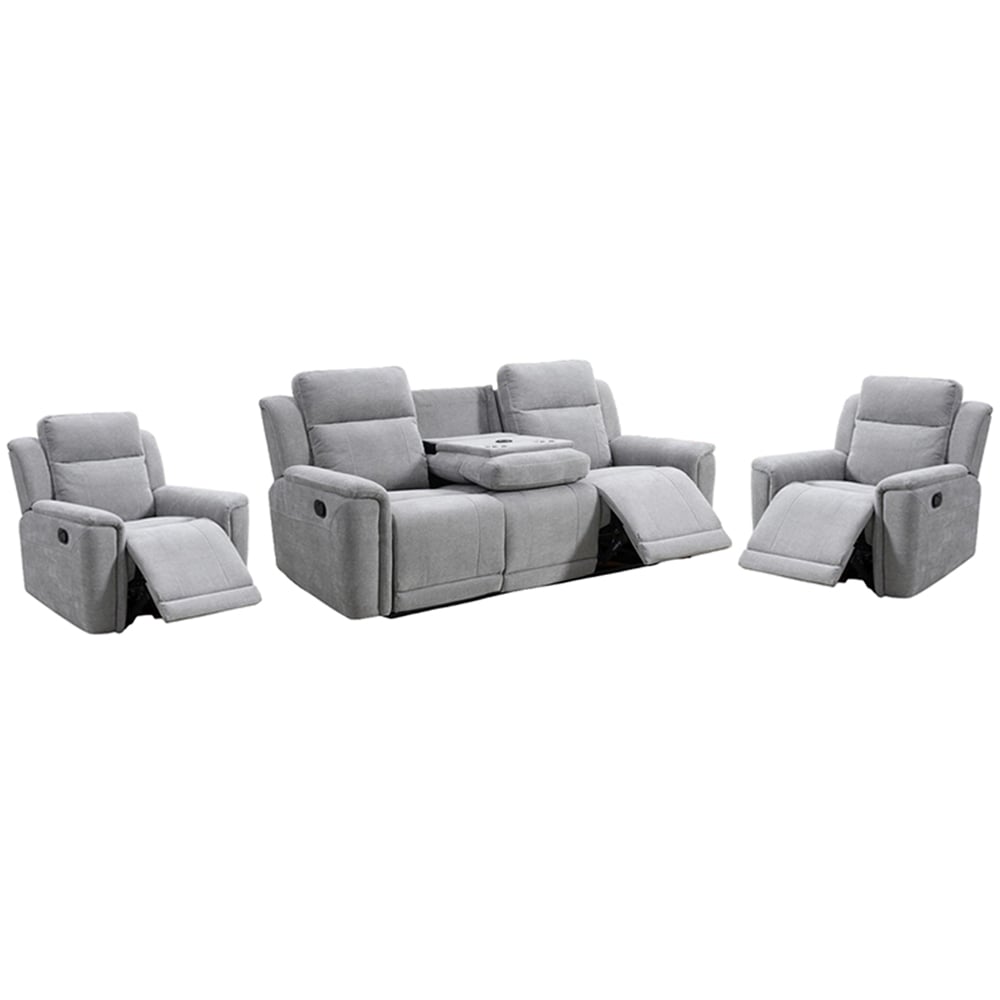 Sheridan Fabric Recliner 3+1+1 Seater Sofa Set In Light Grey