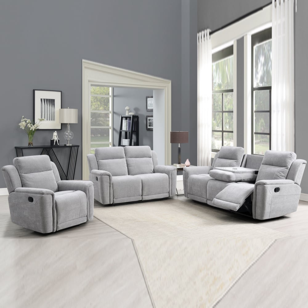 Sheridan Fabric Recliner Sofa Suite In Light Grey
