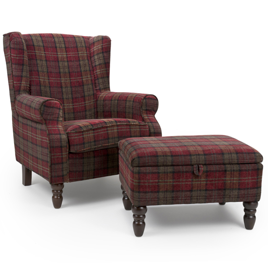 Shetland Fabric Lounge Chair In Claret With Foot Stool_2