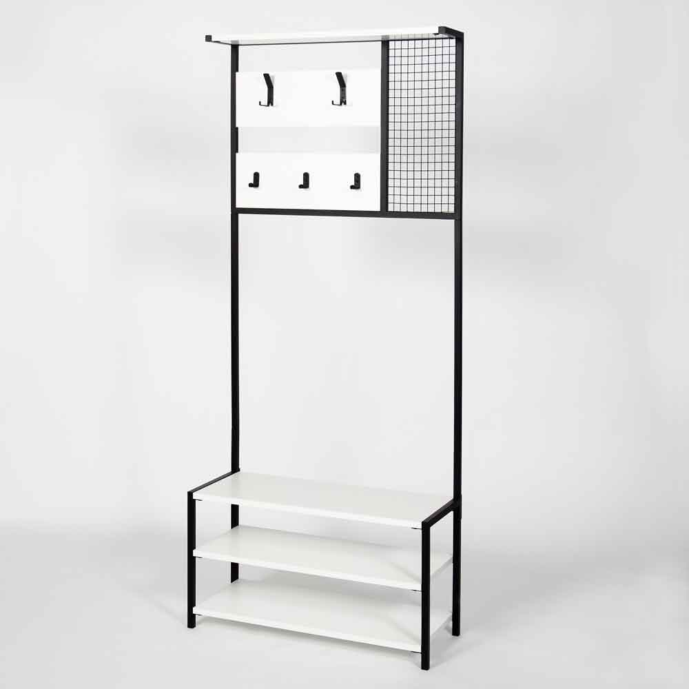 Shifley Wooden Coat Stand with 3 Shelves in White