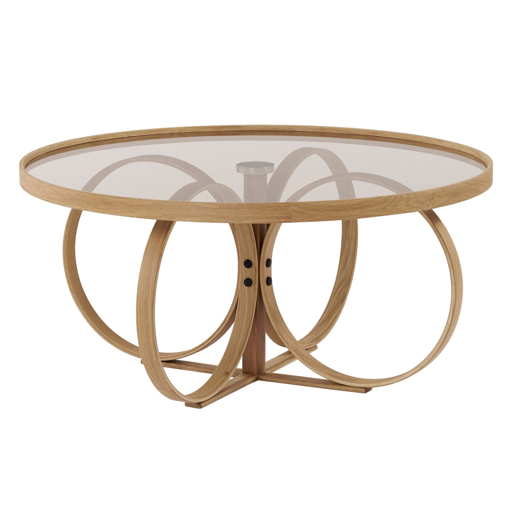Shimane Round Tempered Glass Top Coffee Table in Oak