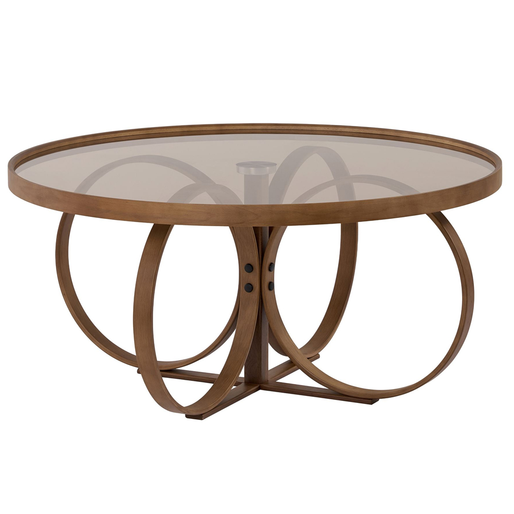Shimane Round Tempered Glass Top Coffee Table in Walnut