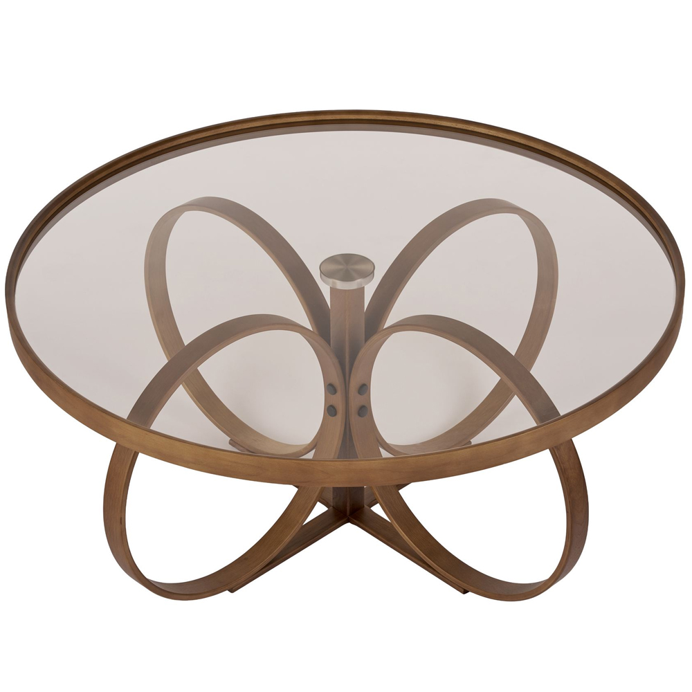 Shimane Round Tempered Glass Top Coffee Table in Walnut