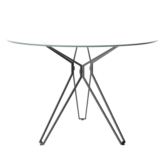 Shimotoda Round Glass Dining Table With Grey Painted Legs Furniture
