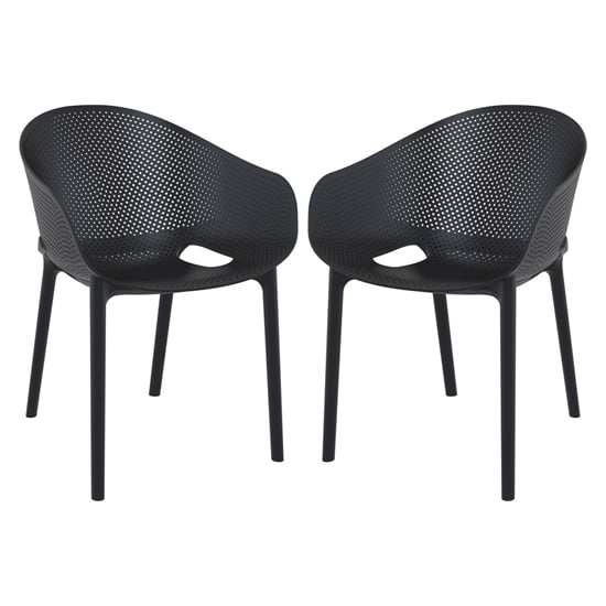 Shipley Outdoor Black Stacking Armchairs In Pair