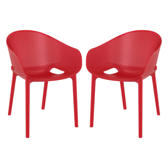 Shipley Outdoor Red Stacking Armchairs In Pair