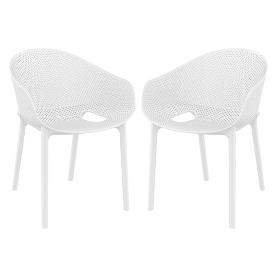 Read more about Shipley outdoor white stacking armchairs in pair