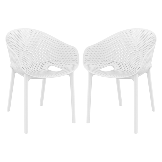 Read more about Shipley outdoor white stacking armchairs in pair