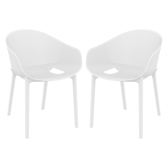 Photo of Shipley outdoor white stacking armchairs in pair