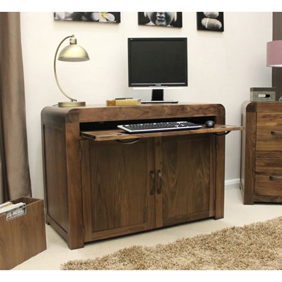Shiva Walnut Hidden Home Office Computer Desk Furniture In Fashion