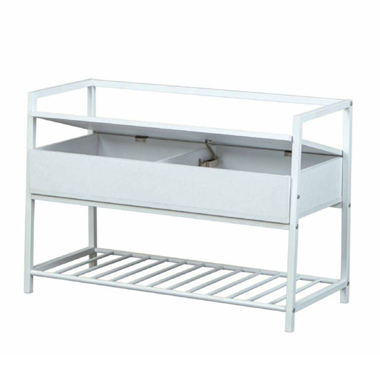 Shoeplace Wooden Shoe Bench In White With Metal Frame_2