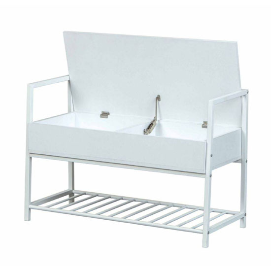 Shoeplace Wooden Shoe Bench In White With Metal Frame_3