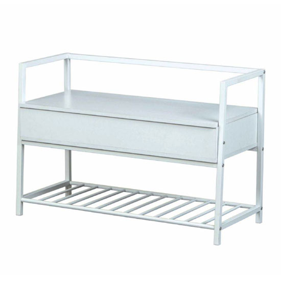 Shoeplace Wooden Shoe Bench In White With Metal Frame